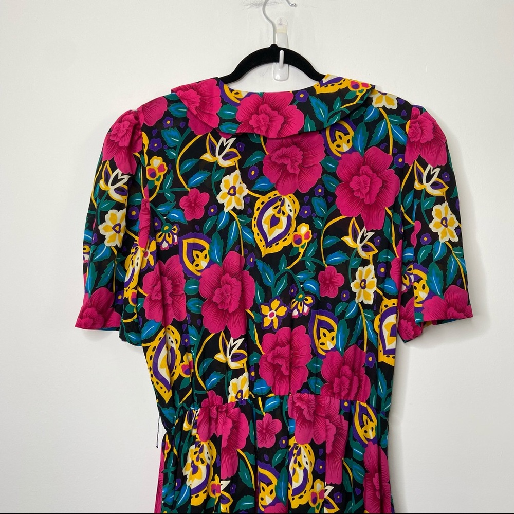 Ms CHAUS Dress Vintage Secretary Midi Floral Print Short Sleeve Pleated - Picture 9 of 13